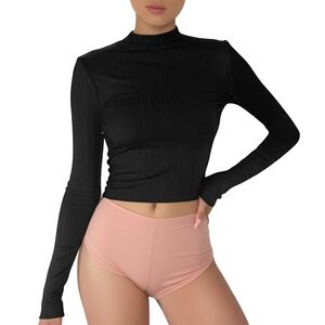 Abercrombie & Fitch Soft AF Essentials Black Knit Crop Turtleneck Sweater Size L